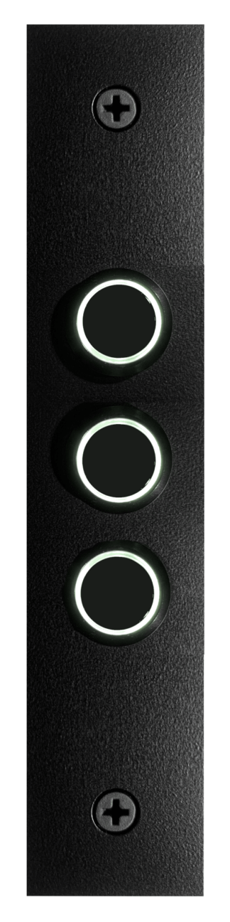 Modern black aluminum doorbell with white LED, triplex