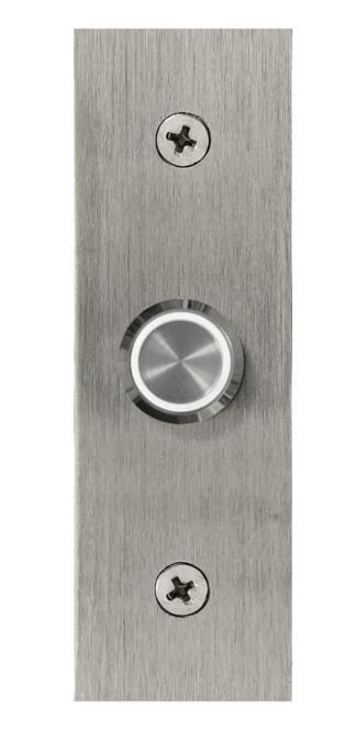 Modern brushed aluminum doorbell with white LED, countersunk screws